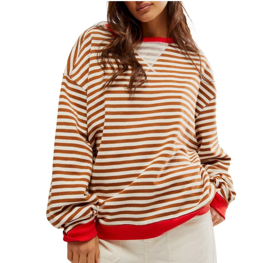 Classic Striped Oversized Crewneck - Coffee Combo